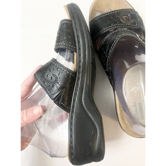 Clarks Collection Lexi Laurel Size 8 W E Wide Sandals Wedge Black Comfort Strap - Picture 4 of 6